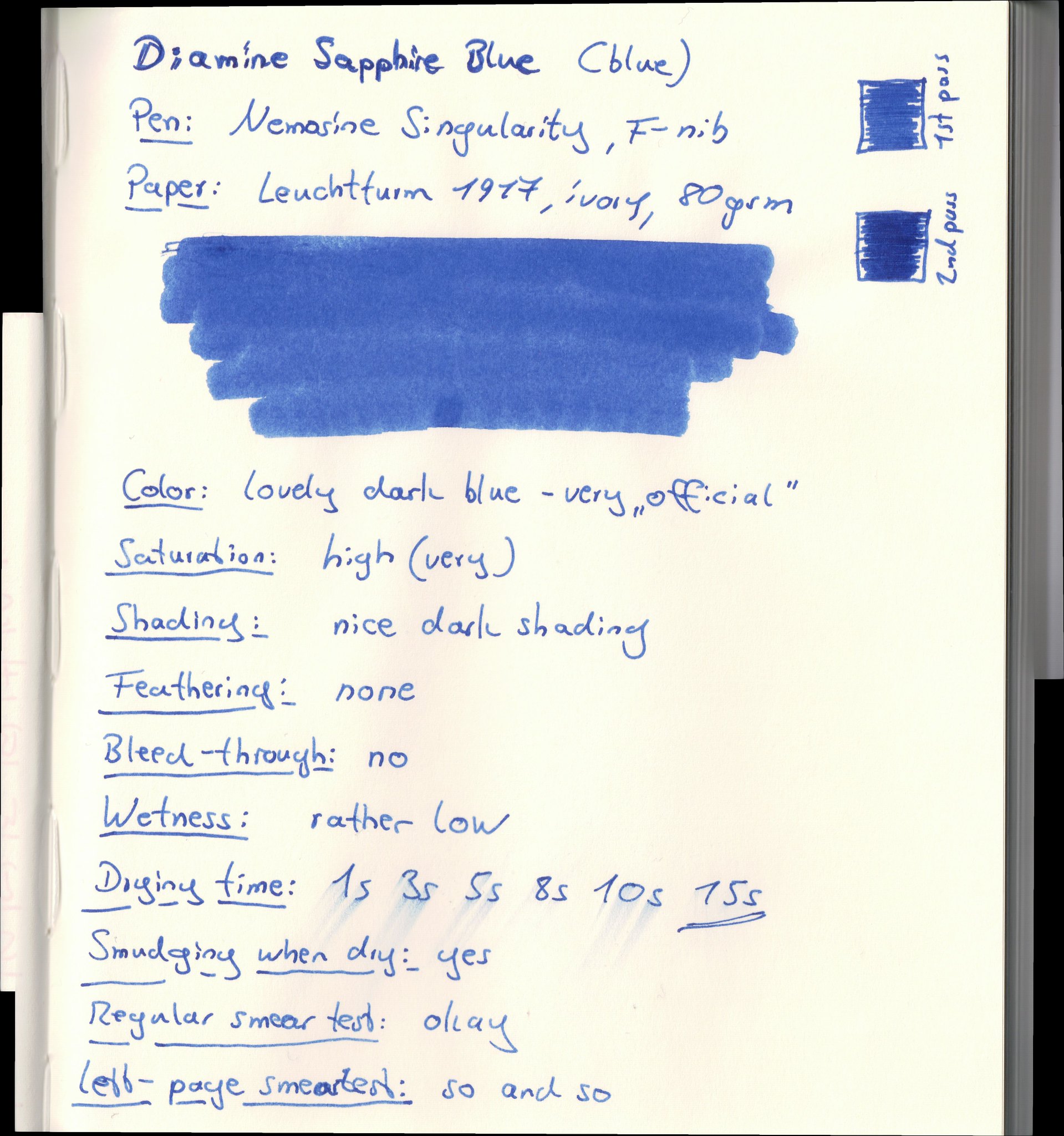 Diamine Sapphire Blue on Leuchtturm